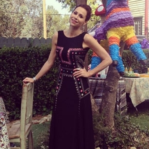 MARA HOFFMAN Runway Black Pink Silk Beaded Maxi Lakshmi Gown Dress M $995 - Picture 4 of 16